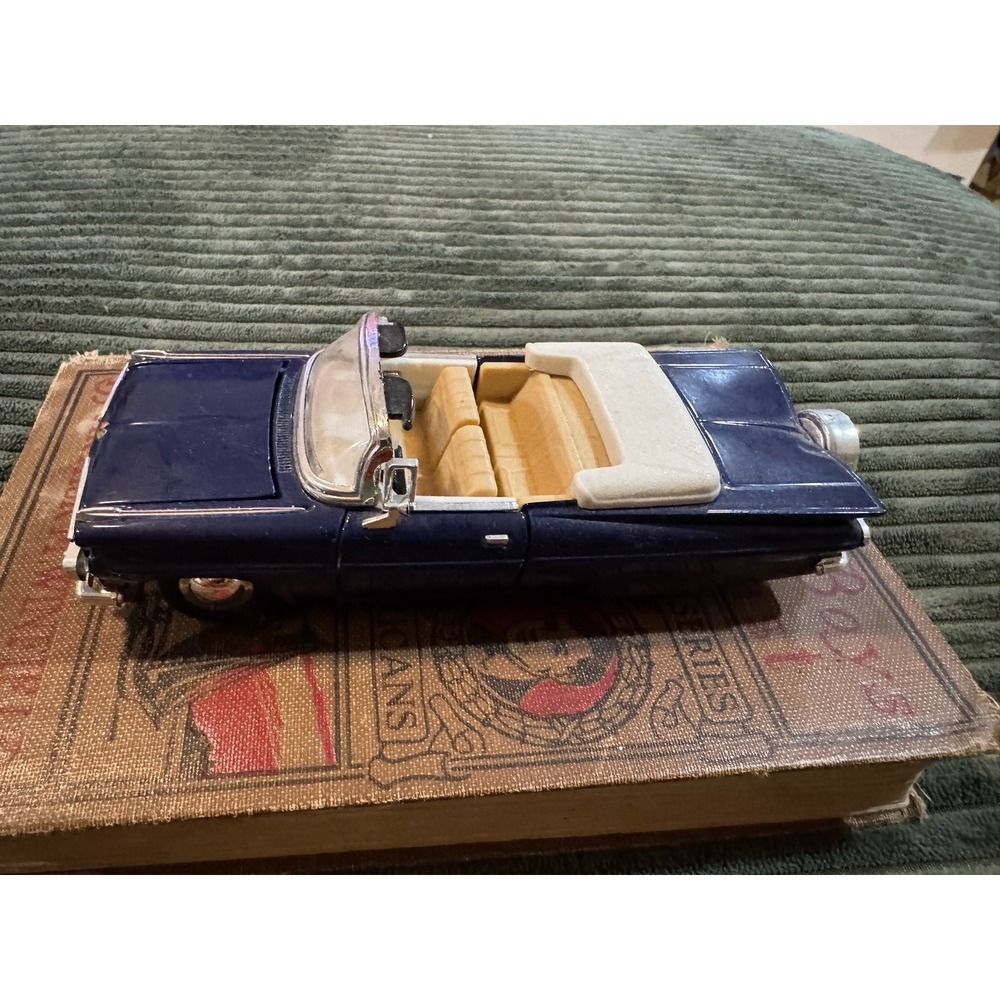 1959 Chevy Convertible Diecast Model Car Dark Blue White Top Display Toy